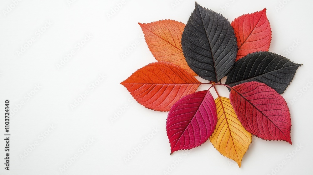 Fototapeta premium Autumn Leaves Circle, Red, Orange, Black | Minimalism