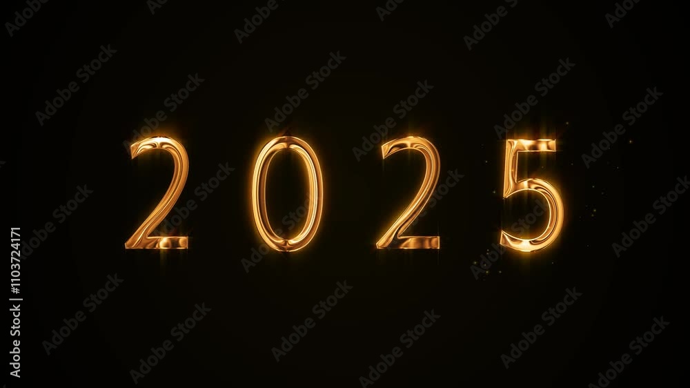 Video animation of the year 2025 in gold with sparkle stars - represents the new year - happy new year concept. Video animation of the year 2025 in gold with sparkle stars - represents the new year - happy new year concept.