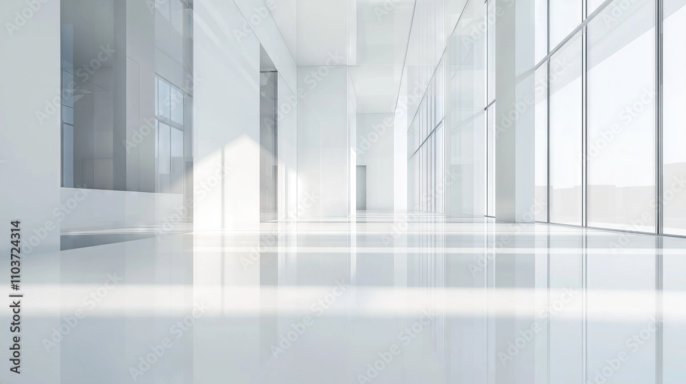 A sleek 3D illustration features a white backdrop with glossy surfaces and minimalist elements.