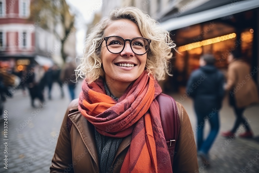 Portrait of a smiling young woman with eyeglasses in the city Portrait of a smiling young woman with eyeglasses in the city