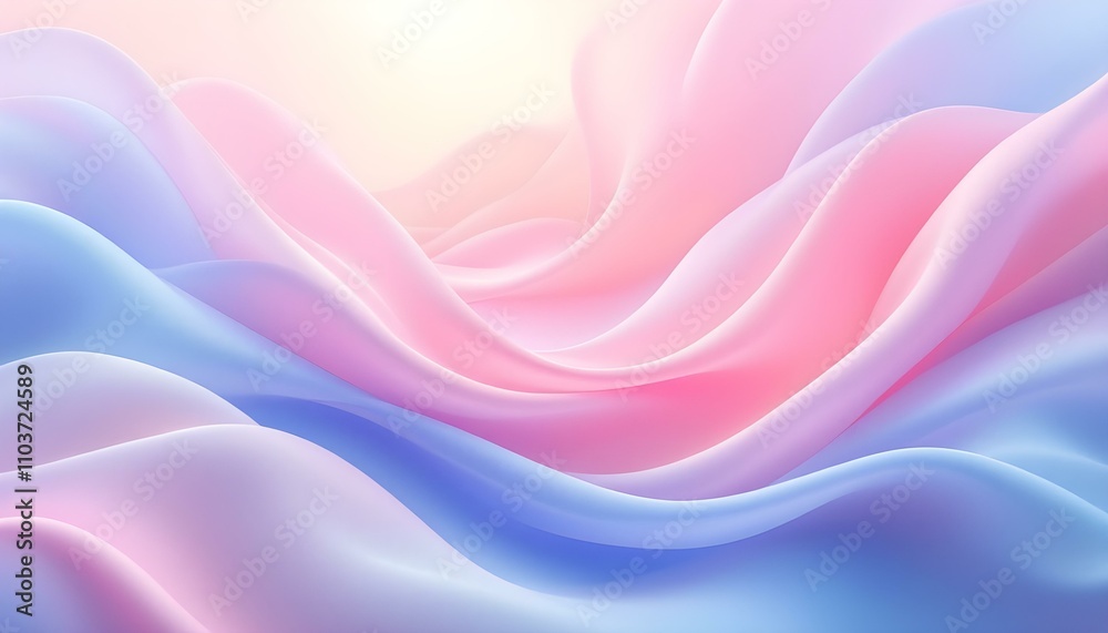 Fototapeta premium Pink silk background. Wavy pink fabric texture, top view. Abstract soft pink backdrop. 3d rendered abstract soft rainbow gradient color cloth view from above.