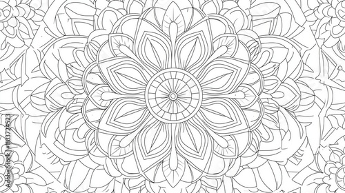 Coloring page of Mandala Design for Coloring Pages Featuring Floral Patterns and Symmetrical Shapes Emphasizing Relaxation and Creativity