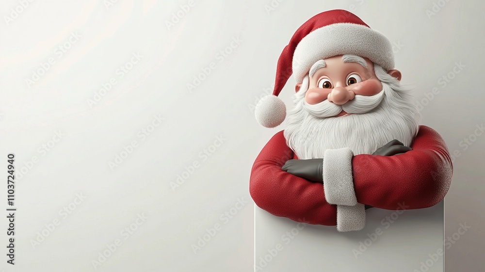 Obraz premium Santa Claus standing next to a whiteboard, ready for holiday announcements. 