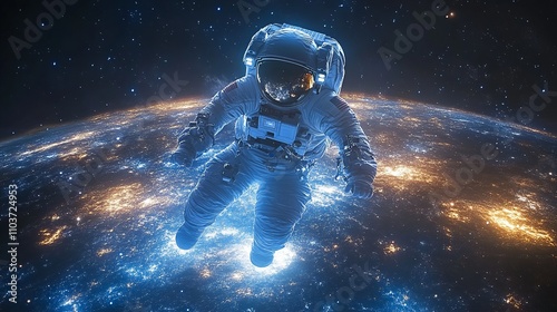 an astronaut floating in the space