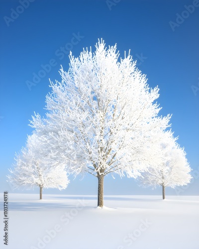 Frost-covered trees in a serene winter landscape