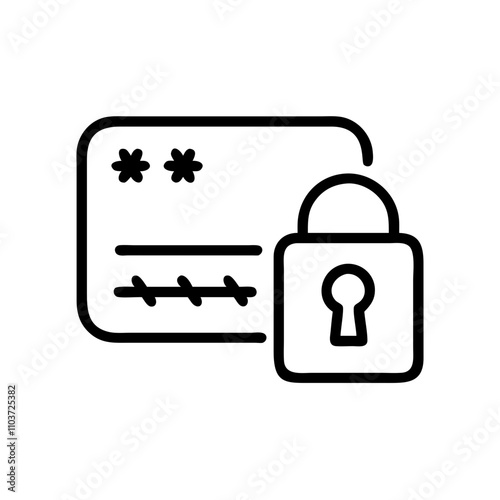 Good icon. Credit card with security code and lock icon in a minimalist design and black outline
