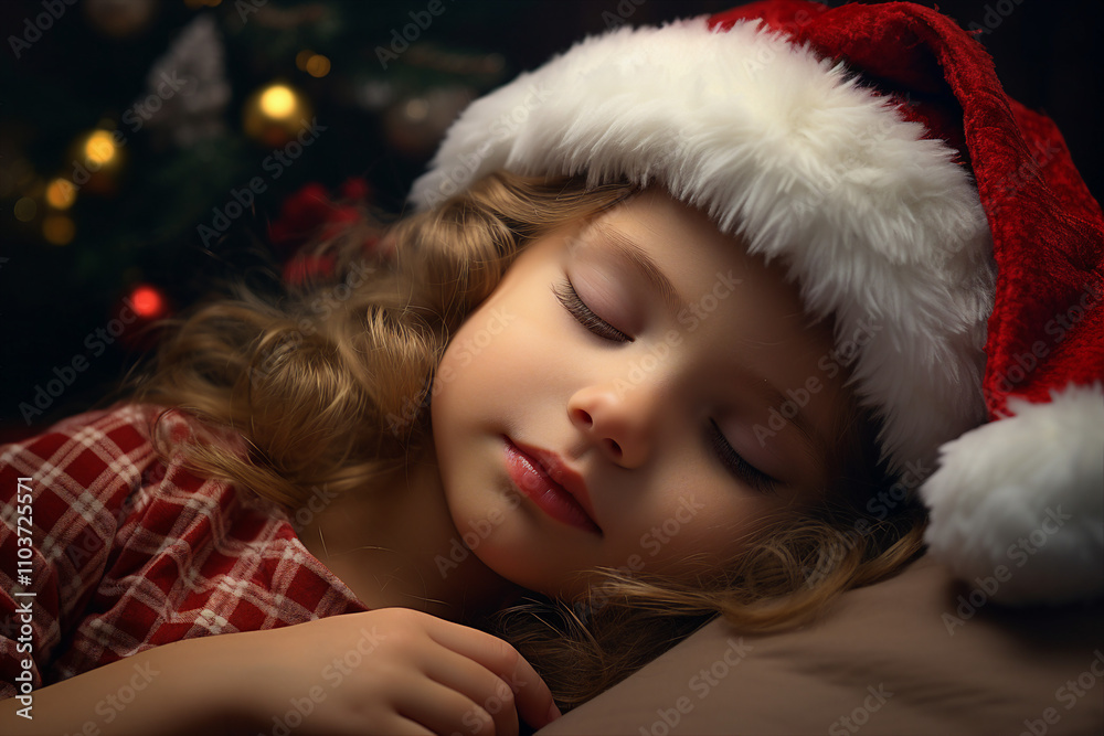 Adorable little child waiting santa in xmas night fell asleep sweet dreams, Generative AI illustration Adorable little child waiting santa in xmas night fell asleep sweet dreams, Generative AI illustration