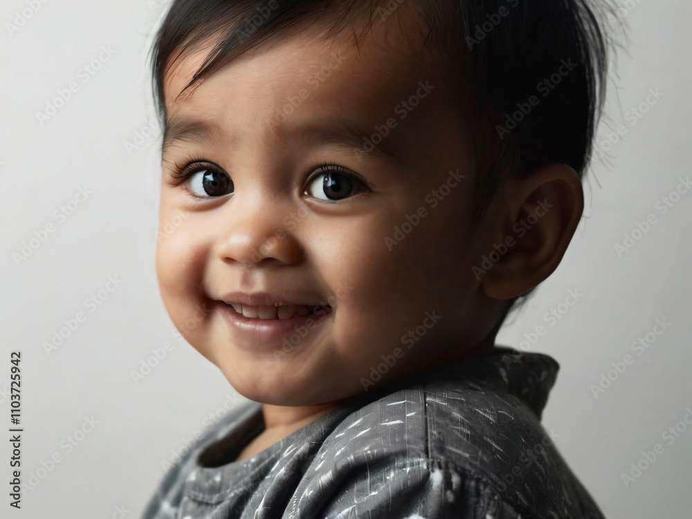 A baby smiling with pure innocence and joy. A baby smiling with pure innocence and joy.