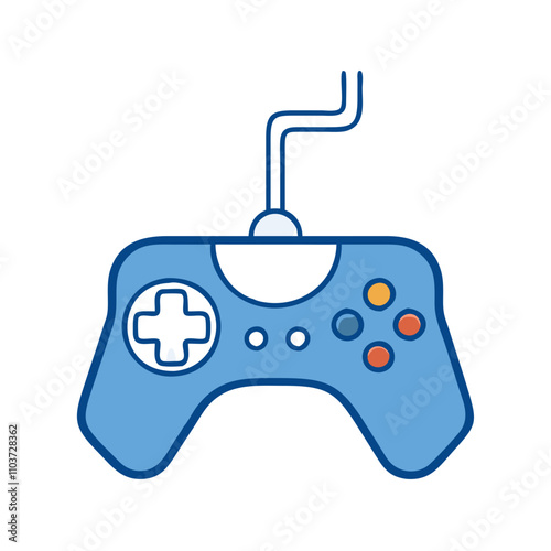 Good icon. Game controller icon, blue color, classic design, gaming concept, copy space