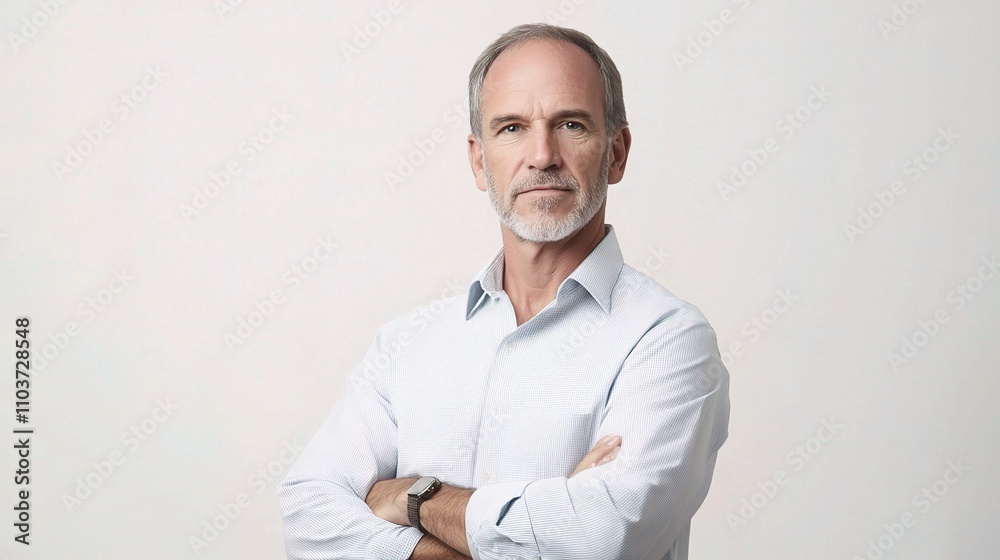 Confident Mature Man with Beard Posing in Light Background Confident Mature Man with Beard Posing in Light Background