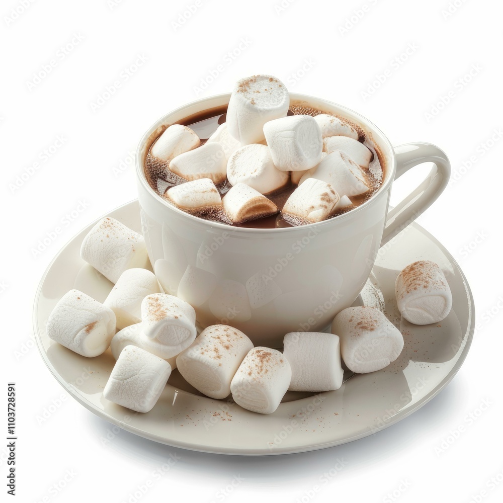 Cup of hot chocolate with marshmallows and cinnamon on white background Cup of hot chocolate with marshmallows and cinnamon on white background