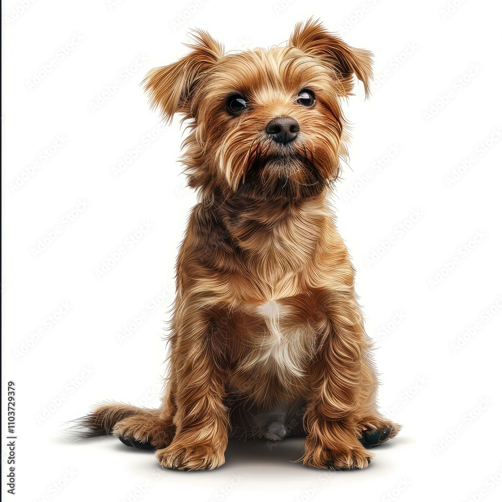 Adorable yorkshire terrier puppy sitting and looking forward on white background Adorable yorkshire terrier puppy sitting and looking forward on white background