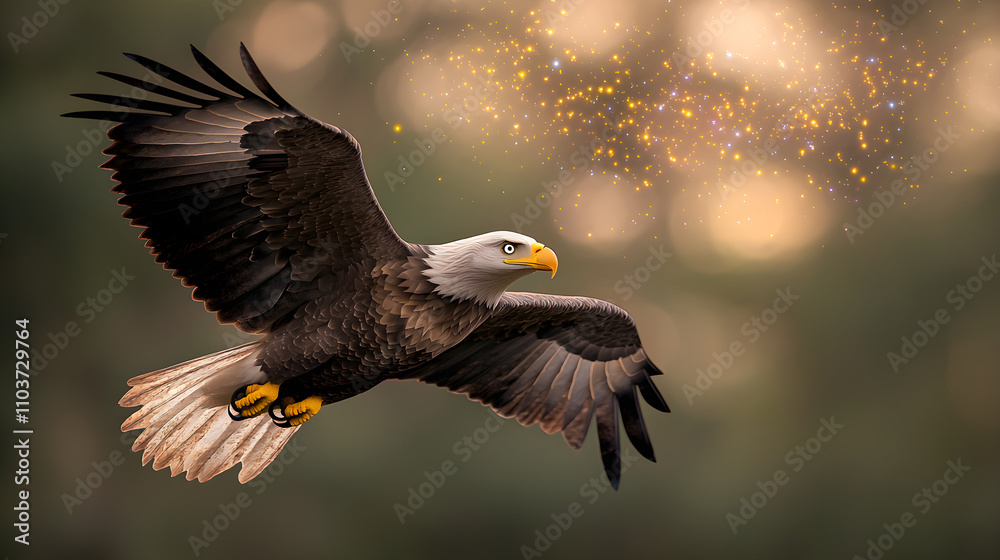 Fototapeta premium Majestic eagle soaring through a magical sunset sky