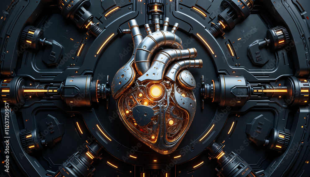 Fototapeta premium close up of an mechanic heart Generative AI