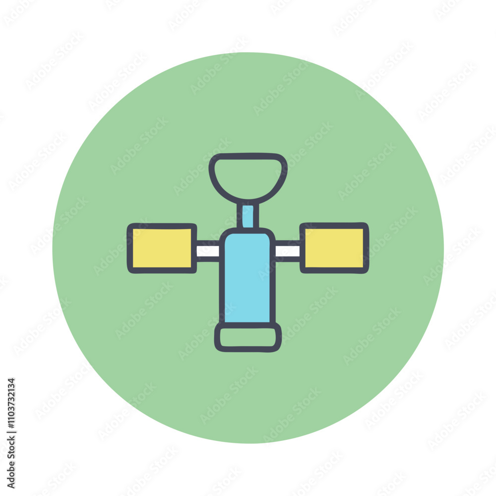 Good icon. Colorful satellite illustration in a playful design with a circular green background Good icon. Colorful satellite illustration in a playful design with a circular green background