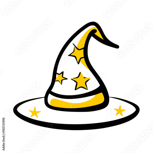 Good icon. Witch's hat illustration with stars representing magic, fantasy, and Halloween