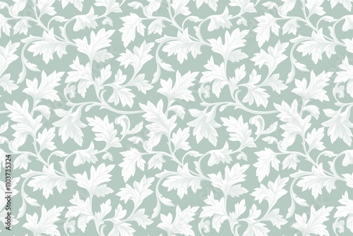 Toile pattern tapestry. Arts and crafts. Monochrome botanical pattern background. Created with Generative AI technology