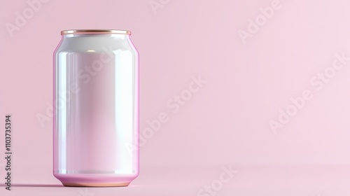 Minimalist food packaging mock up concept. Sleek pink soda can on a soft pink background