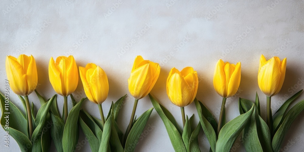 Yellow tulip flowers are presented with an empty area for text, symbolizing a theme of natural beauty and elegance in this floral concept. Yellow tulip flowers are presented with an empty area for text, symbolizing a theme of natural beauty and elegance in this floral concept.