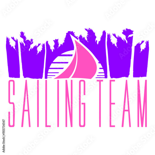 Sailing Team Ship Sun Palm Trees Sunset Sunrise Design Lover Art Vector Illustration Card T-Shirt Poster Sticker Graphic Print Decorative Drawing Isolated Logo Decoration Symbol Creative Cool Style photo