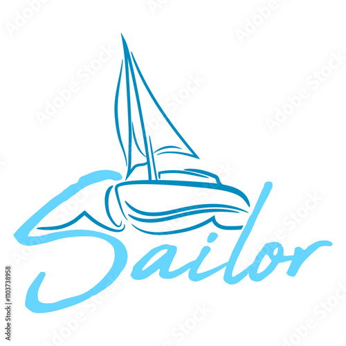 Sailor Text Logo Sail Crew Fun Ship Boat Symbol Design Lover Art Vector Illustration Card T-Shirt Poster Sticker Graphic Print Decorative Drawing Isolated Logo Decoration Symbol Creative Cool Style