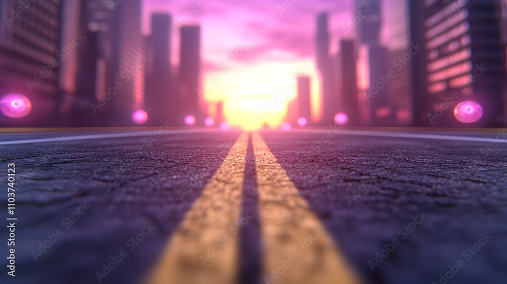Urban sunset view along a deserted city street Urban sunset view along a deserted city street