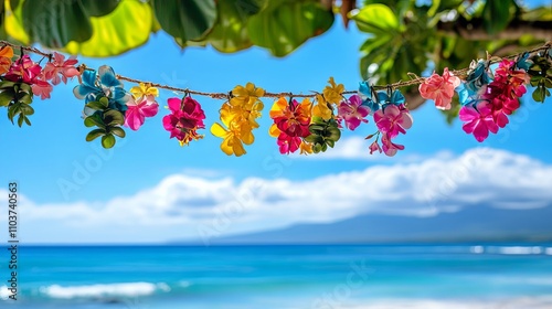 Colorful Tropical Flowers by the Ocean photo