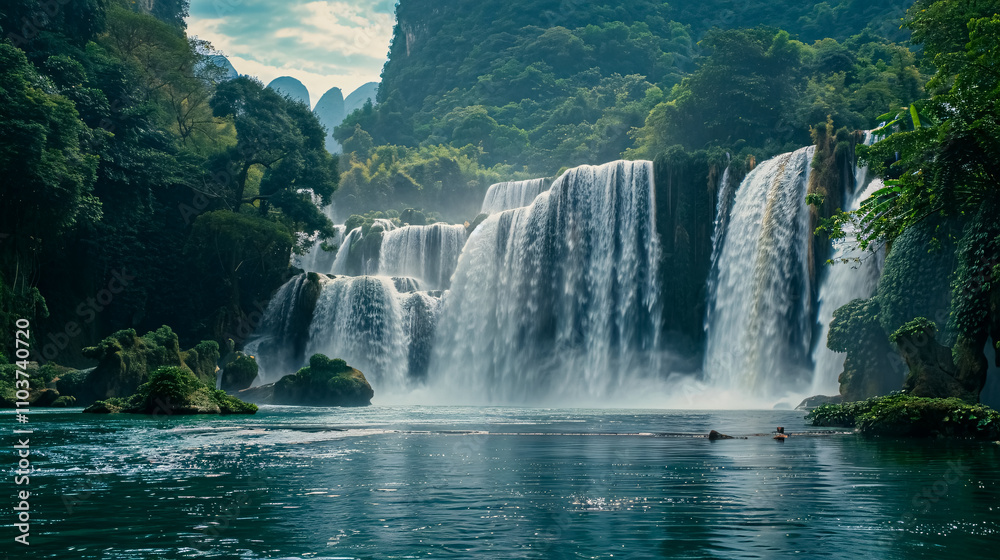 Fototapeta premium Background of tropical falls in Vietnam and China.