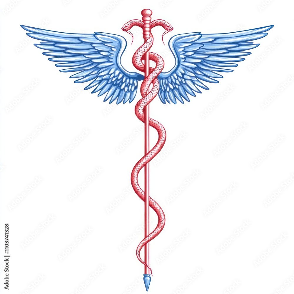 Caduceus symbol, a winged serpent staff, representing medicine and healthcare. Caduceus symbol, a winged serpent staff, representing medicine and healthcare.
