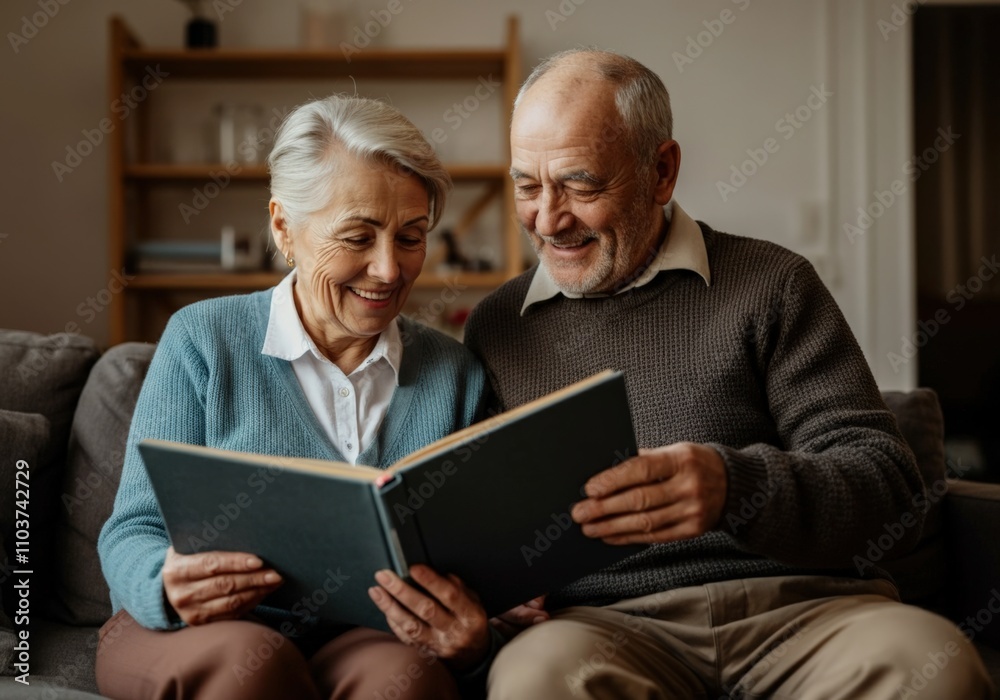 Elderly Couple Sharing a Special Moment with a Photo Album Elderly Couple Sharing a Special Moment with a Photo Album