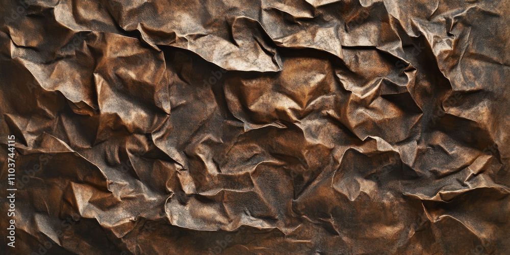 Textured bronze crumpled paper with earthy metallic tones. Deep creases and folds create a rustic, weathered look. Textured bronze crumpled paper with earthy metallic tones. Deep creases and folds create a rustic, weathered look.