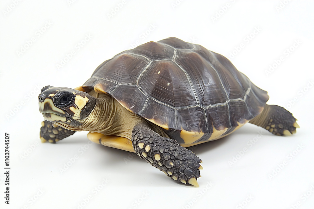 Fototapeta premium Selective focus sea turtle isolated on white background, Portrait of of tortoise on white, Ancient galapagos tortoise.