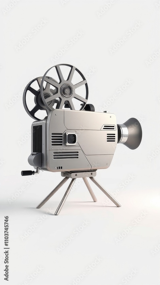 A stylized vector icon representing an old-fashioned movie projector, entertainment., film A stylized vector icon representing an old-fashioned movie projector, entertainment., film