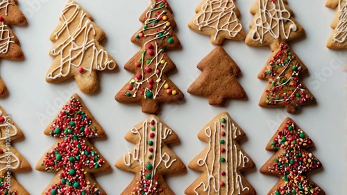 AI GENERATE, Flat lay of Christmas cookies arranged in the shape of a tree