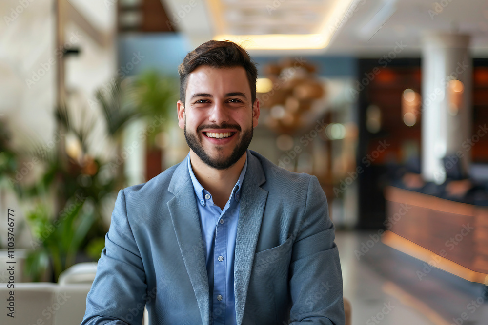 Generative AI Image of Professional Hotel Receptionist in Lobby