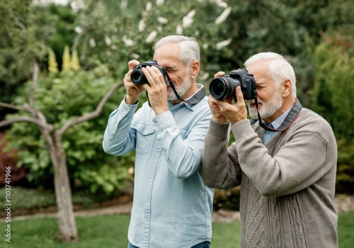 Senior Men Photographing Nature