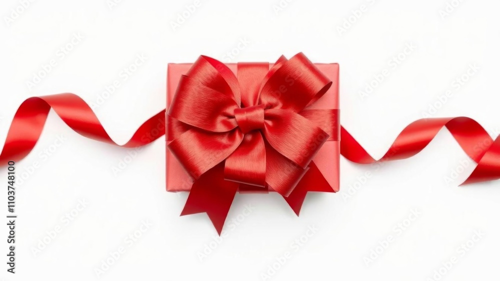 Red silk ribbon with a perfectly tied bow, elegant and luxurious accessory for gift wrapping or decoration, bow, gift wrapping, ribbon Red silk ribbon with a perfectly tied bow, elegant and luxurious accessory for gift wrapping or decoration, bow, gift wrapping, ribbon