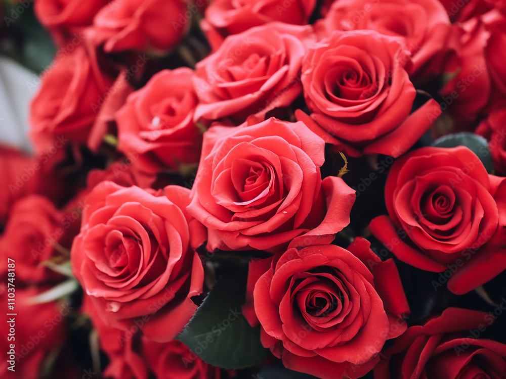 Summer red rose bouquet on a floral background evoking romance and nature's beauty Summer red rose bouquet on a floral background evoking romance and nature's beauty