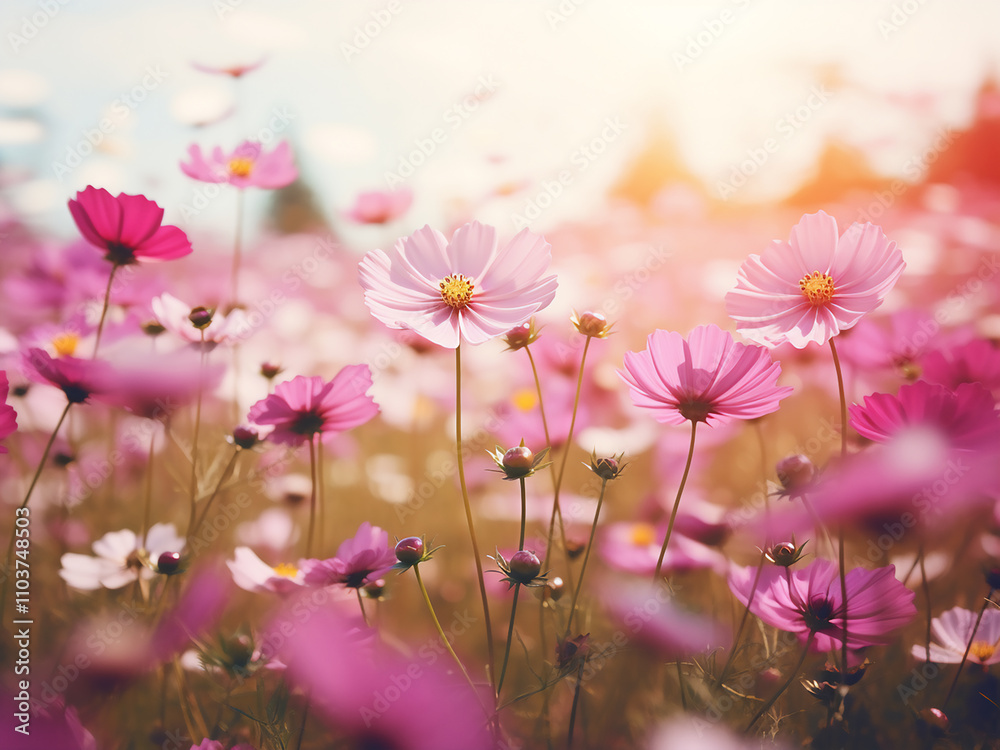Lovely cosmos flowers in the garden with a vintage tone for a classic look Lovely cosmos flowers in the garden with a vintage tone for a classic look