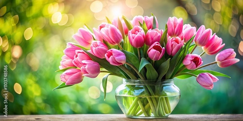 Panoramic Photography of Vibrant Pink Tulips in a Decorative Vase, Capturing the Beauty of Flowers Through Dynamic Video Shooting Techniques