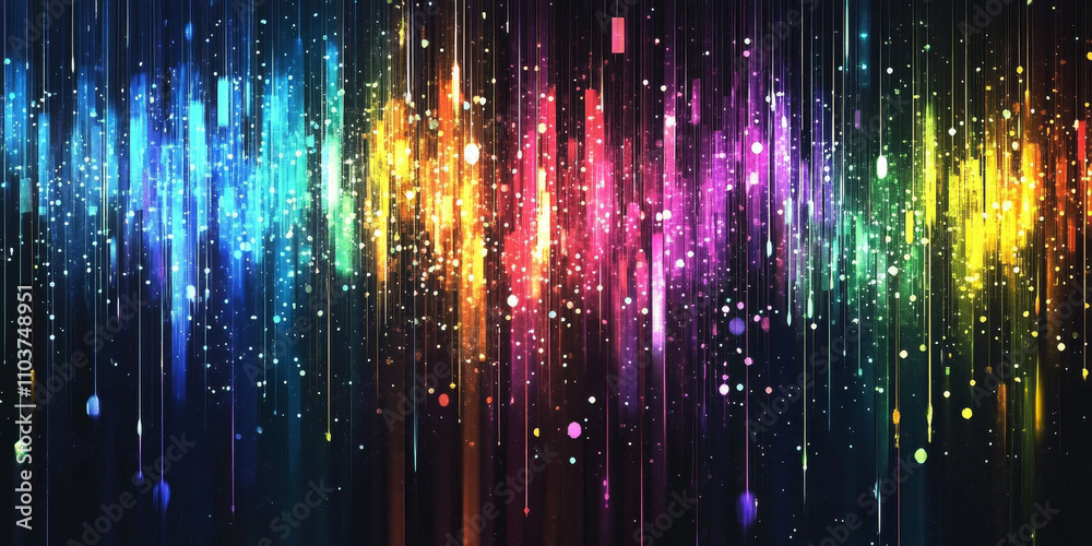 Abstract holographic background with pixelated effects. Bright rainbow tones create a digital glitch effect over a dark, glossy base. Abstract holographic background with pixelated effects. Bright rainbow tones create a digital glitch effect over a dark, glossy base.