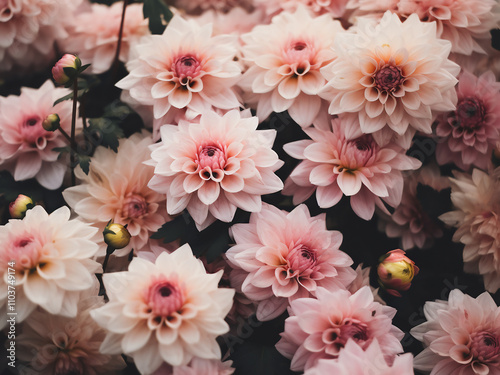 Gorgeous pink flowers in the garden captured with a vintage style effect