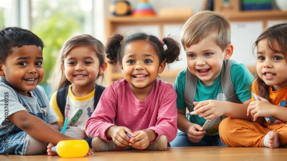 Fototapeta premium A group of diverse children participating in a variety of supervised activities at an after school program, group, diversity