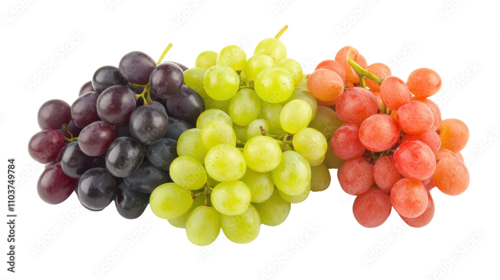 Fresh grapes in various colors including green, red, and black, arranged beautifully. These juicy fruits are perfect for snacking or adding to dishes Fresh grapes in various colors including green, red, and black, arranged beautifully. These juicy fruits are perfect for snacking or adding to dishes