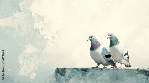 Pigeon birds are often symbols of peace, with doves representing religion and tranquility. This image captures the essence of pigeons and doves, featuring a serene background and ample copy space. photo