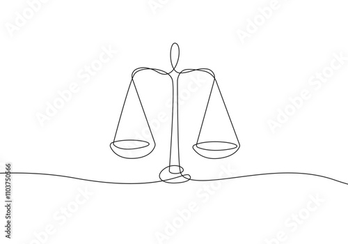 Scales Continuous Line Art Drawing. Balance Concept One Line Illustration. Justice Symbol One Line Concept for Poster, Print, Banner, Social Media, Web. Scale Vector Minimalist Illustration