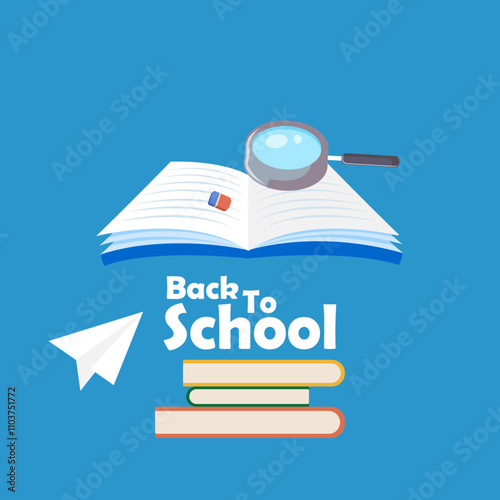 Flat illustration stack of book, back to school decoration, ornament school