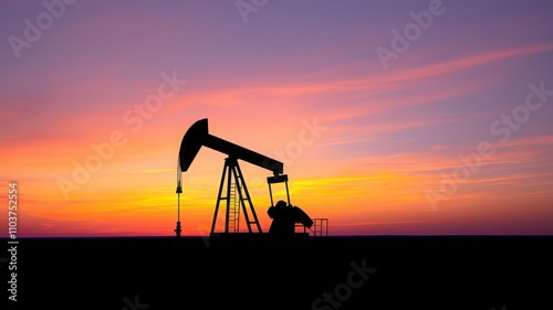 A silhouette of an oil pump jack against a vibrant sunset sky, highlighting the intersection of industry and nature.