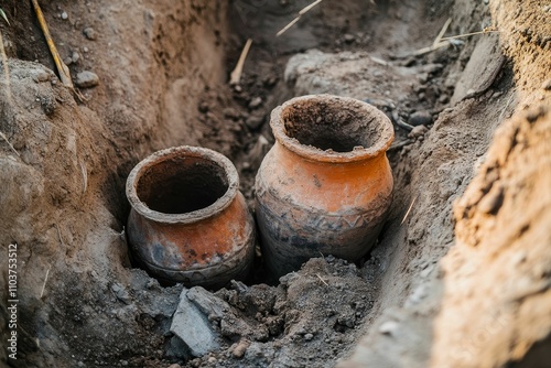 Wallpaper Mural Ancient clay pots unearthed in dirt. Torontodigital.ca
