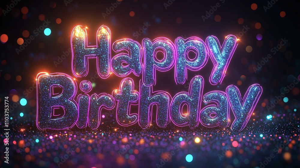 Happy Birthday sign, glowing lighting letters Happy Birthday sign, glowing lighting letters